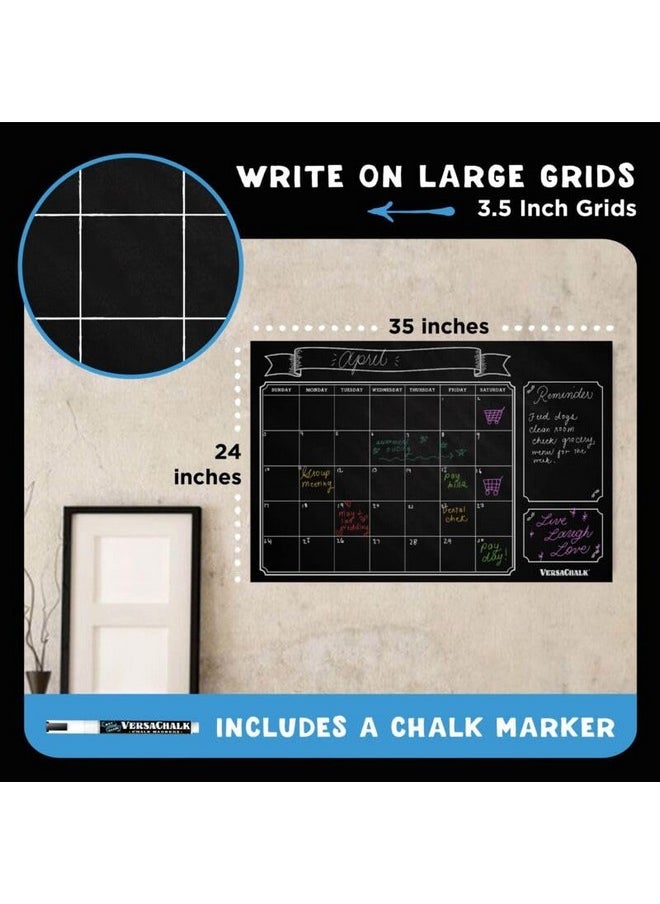 VersaChalk - Decal Wall Calender I Chalkboard I Timetable I Planner I Vinyl Black 24X36 Inches I Comes W/White Chalk Ink Marker 3Mm Fine Tip - Image 1