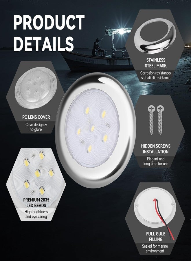 ULITECO Marine Courtesy Lights, IP68 Waterproof Boat Interior Lights for Stern Navigation Deck Courtesy Night Fishing, Stainless Steel Marine LED Lighting for Cockpit Pontoon Bass Sailboat(4PCS White) - Image 4