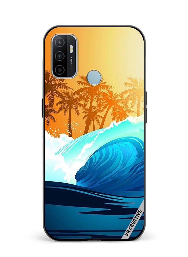 VR CREATIVE Protective Case Cover For Oppo A53 Tropical Surfing Wave At Sunrise With Palm Tree Design Multicolour - Image 1