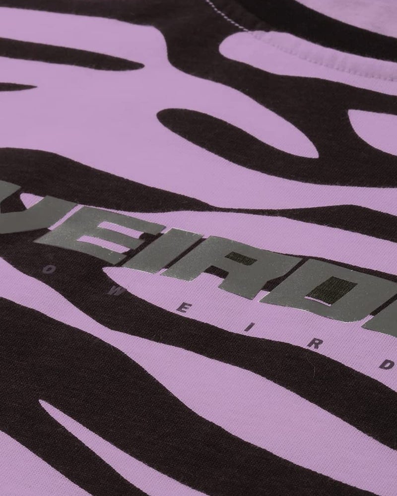 Veirdo Pure Cotton Oversize Loose Baggy Fit Drop Shoulder Round Neck Half Sleeves Cool Zebra Animal Print Lilac T-Shirt for Women - Image 4