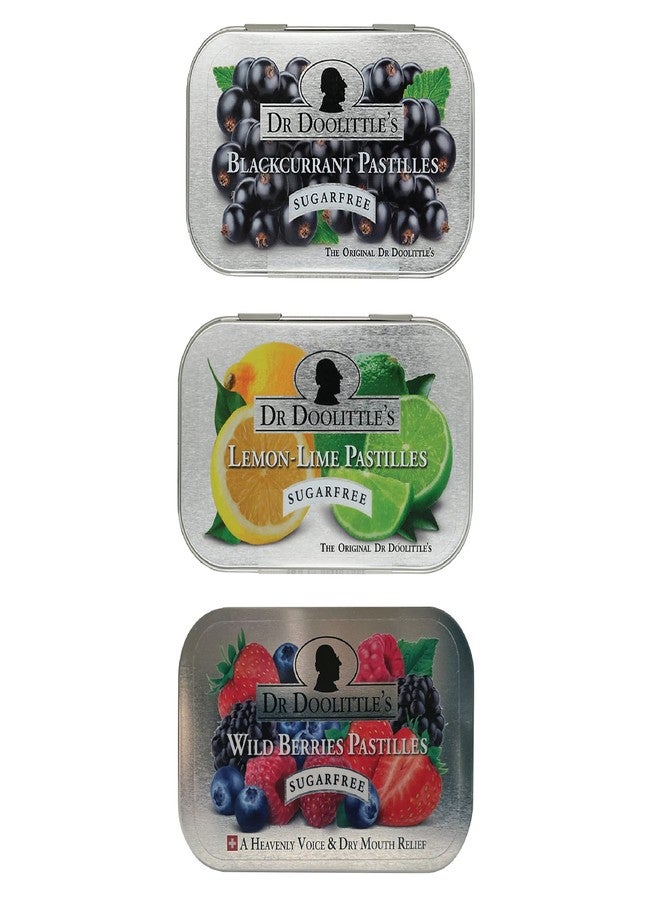 DOOLITTLE Dr. Doolittle’s Soft Fruit Pastilles Sugar Free Variety Pack for Voice and Throat, 2.12 Ounce Tin, Approximately 25 Count Package, 3 Pack - Image 1