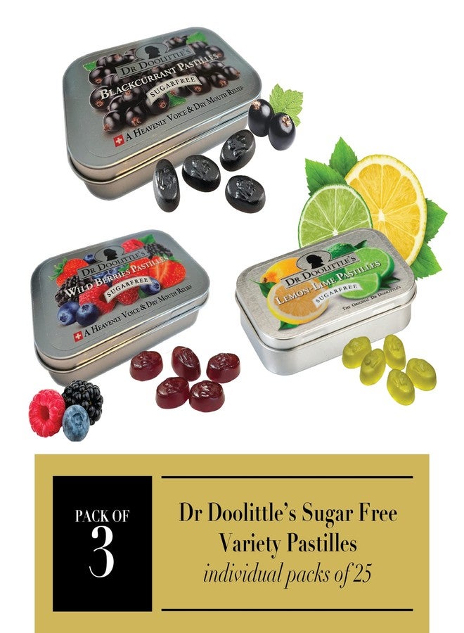 DOOLITTLE Dr. Doolittle’s Soft Fruit Pastilles Sugar Free Variety Pack for Voice and Throat, 2.12 Ounce Tin, Approximately 25 Count Package, 3 Pack - Image 2