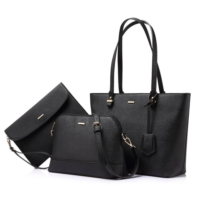 Lovevook Handbags for Women Shoulder Bags Tote Satchel Hobo 3pcs Purse Set Black - Image 1
