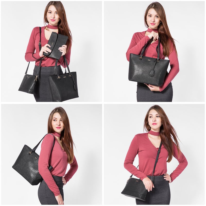 Lovevook Handbags for Women Shoulder Bags Tote Satchel Hobo 3pcs Purse Set Black - Image 2