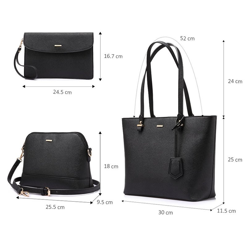 Lovevook Handbags for Women Shoulder Bags Tote Satchel Hobo 3pcs Purse Set Black - Image 4
