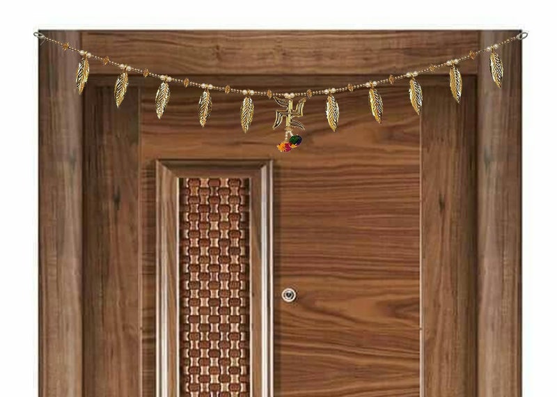 SESONBY Swsastik Golden Leaves Latest Hanging Toran Main Door Garlands Handmade Bandhanwar Door Entrance Hanging HomeTraditional Wall Decoration Diwali Decoration Diwali Gift - Image 1