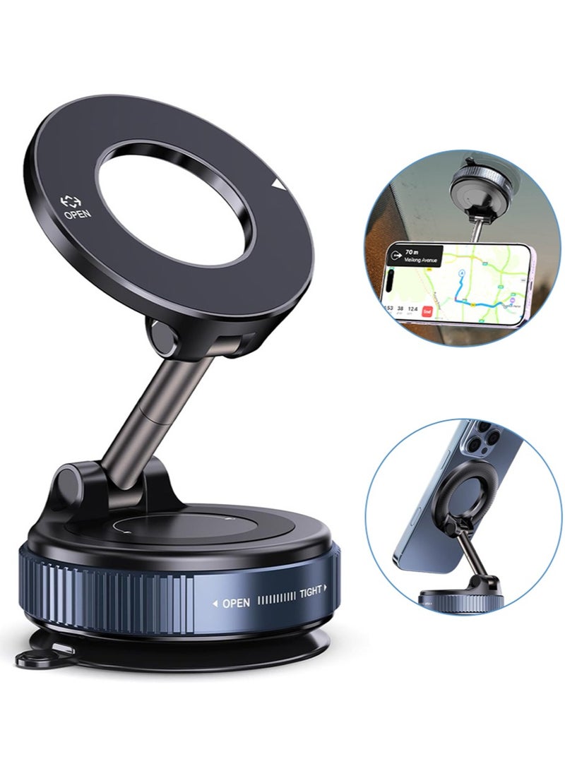 Leon Home Vacuum Magnetic Car Phone Holder - 360° Rotating Foldable Dashboard Suction Cup Holder with N54 Strong Magnet, Universal Smartphone (Black) - Image 1