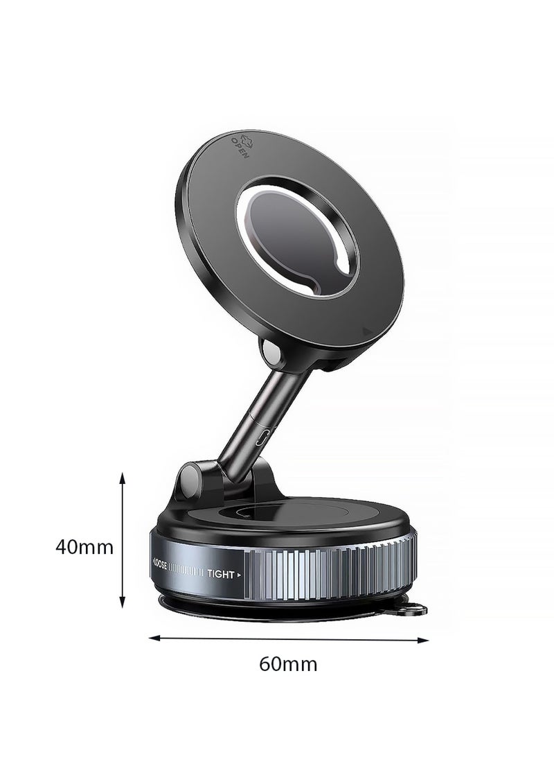 Leon Home Vacuum Magnetic Car Phone Holder - 360° Rotating Foldable Dashboard Suction Cup Holder with N54 Strong Magnet, Universal Smartphone (Black) - Image 5