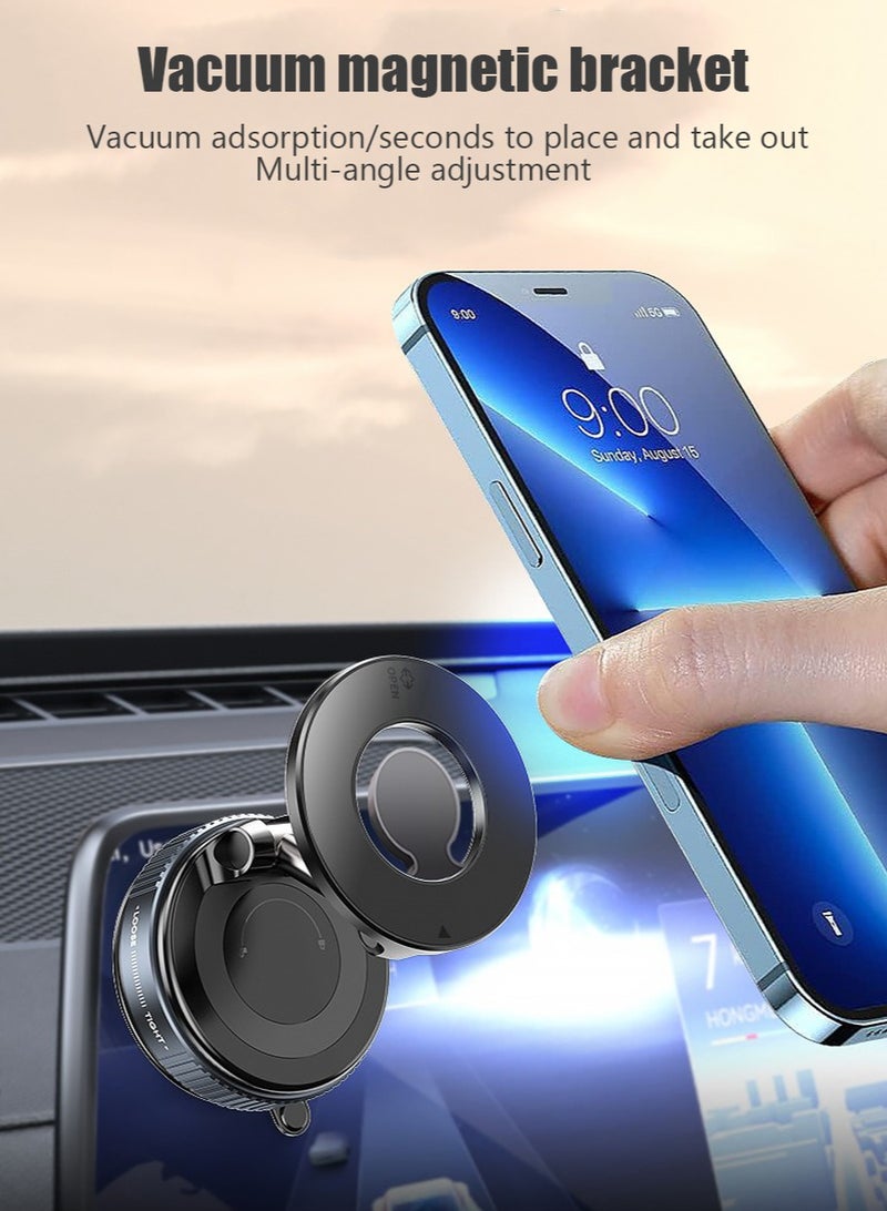 Leon Home Vacuum Magnetic Car Phone Holder - 360° Rotating Foldable Dashboard Suction Cup Holder with N54 Strong Magnet, Universal Smartphone (Black) - Image 2