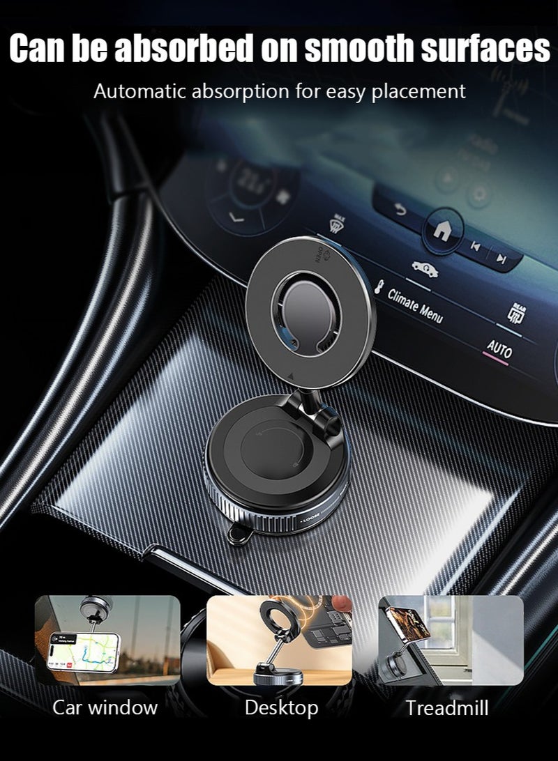 Leon Home Vacuum Magnetic Car Phone Holder - 360° Rotating Foldable Dashboard Suction Cup Holder with N54 Strong Magnet, Universal Smartphone (Black) - Image 3