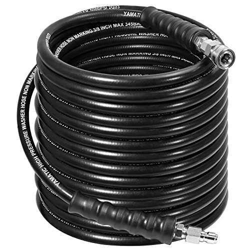 YAMATIC 5000PSI 3/8" Pressure Washer Hose 100FT with Stainless Steel Quick Connector, Rubber Power Washer Replacement Hose, Steel Wire Braided, Compatible with Simpson, Craftsman, Champion - Image 1