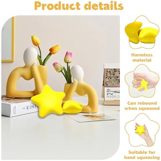 Odowalker 20Pcs Star Stress Ball Stress Squeeze Neon Yellow Stars Mini Foam Balls for School Carnival Reward, Party Bag Gift Fillers - Image 2
