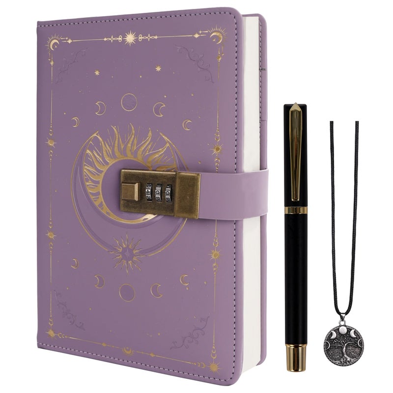 TIEFOSSI Diary with Lock, Vintage Sun Journal with Lock for Women Men, A5 Refillable Locked Notebook for Writing, 224 Numbered Pages - Image 1