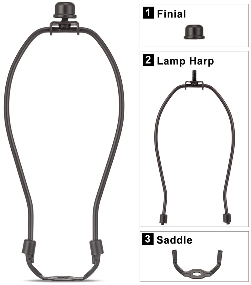 Qc 8 Inch Bronze Lamp Shade Harp Holder for Table and Floor Lamps, 2 Set Detachable Heavy Duty Lamp Shade Bracket with 3/8 Standard Saddle and Lamp Finial (Bronze) - Image 2