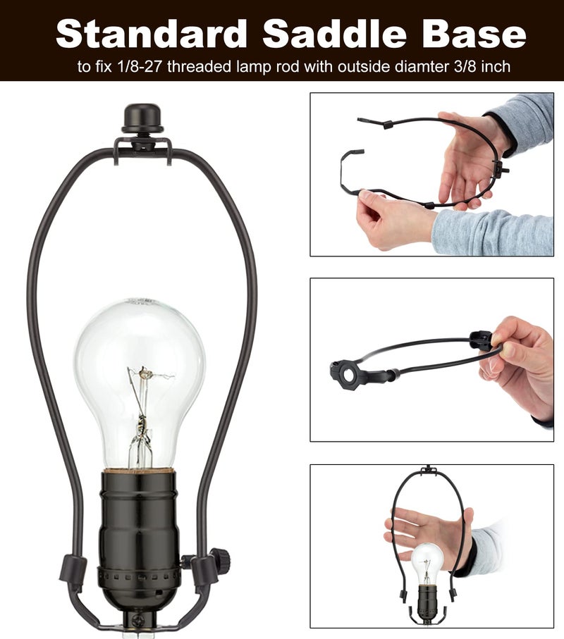 Qc 8 Inch Bronze Lamp Shade Harp Holder for Table and Floor Lamps, 2 Set Detachable Heavy Duty Lamp Shade Bracket with 3/8 Standard Saddle and Lamp Finial (Bronze) - Image 4