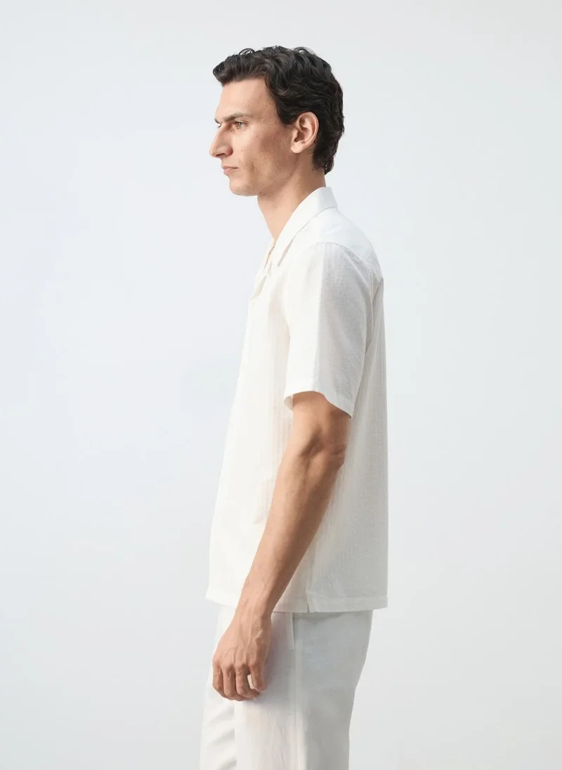 Mango Man 01-BLANCO 100% Cotton Shirt With Embroidered Details for Men | Best Price UAE