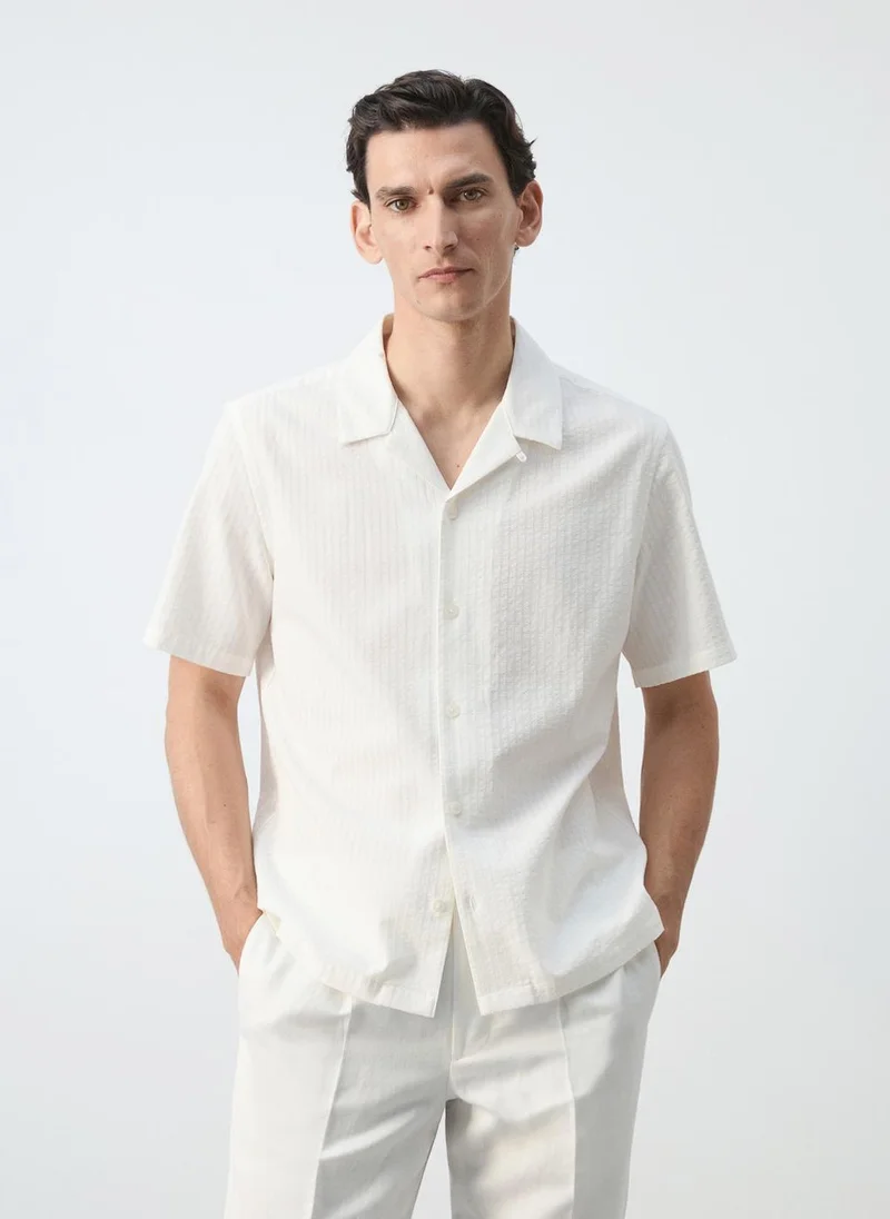 Mango Man 100% Cotton Shirt With Embroidered Details