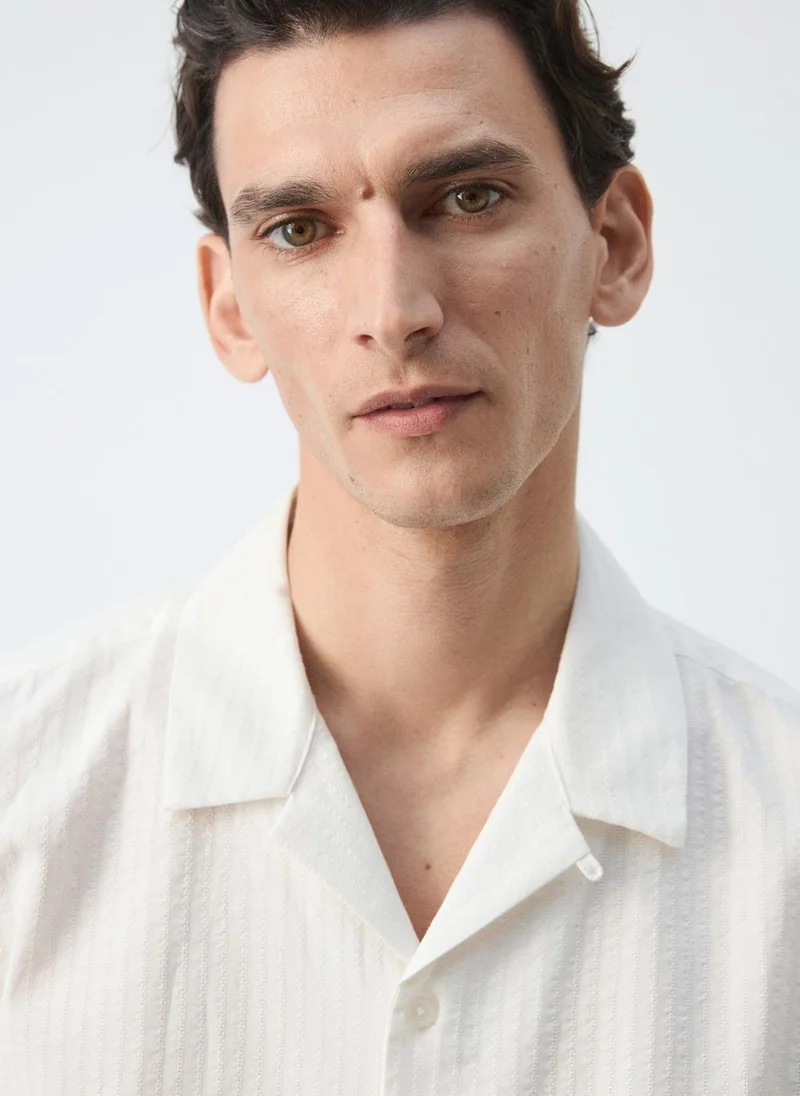Mango Man 01-BLANCO 100% Cotton Shirt With Embroidered Details for Men | Best Price UAE