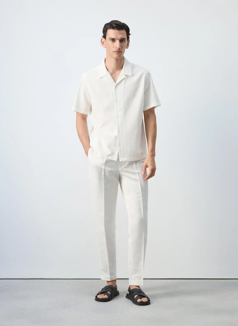 Mango Man 01-BLANCO 100% Cotton Shirt With Embroidered Details for Men | Best Price UAE