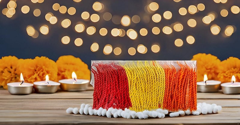On Blow Long Cotton Double Thread Wicks for Pooja Lamps 540 Wicks Pack of 60 x 9 Packets Each Pack has 60 Wicks 20 Red 20 Yellow 20 Orange - Image 4