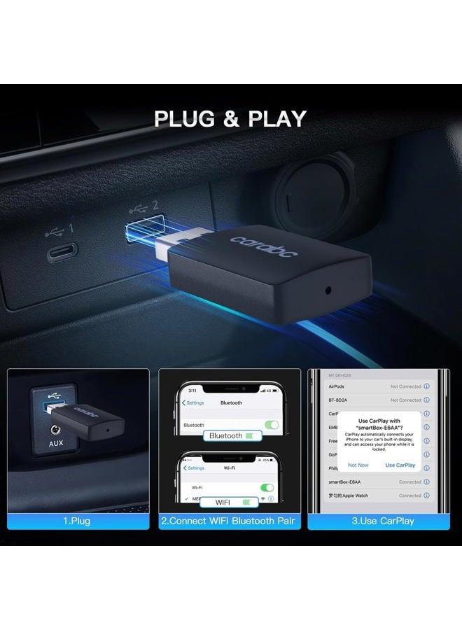 CarABC Wireless CarPlay Adapter for iPhone, Convert Factory Cable to Wireless CarPlay, Latency, Seamless Multi-User Connection, with USB and USB-C/Type C Extension Cable (Black) - Image 5