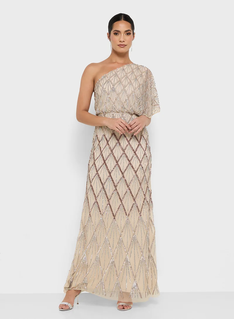 Amelia Rose One Shoulder Embellished Maxi Dress