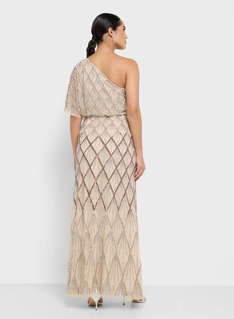 Amelia Rose One Shoulder Embellished Maxi Dress