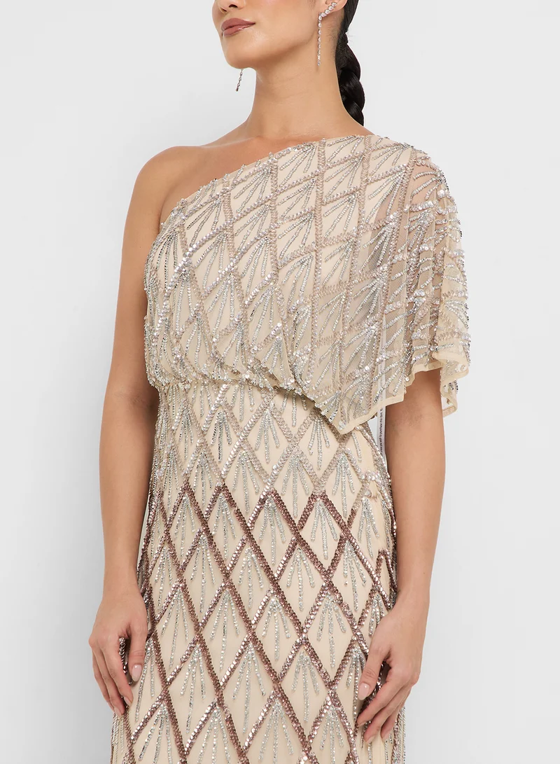 Amelia Rose One Shoulder Embellished Maxi Dress