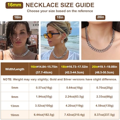 NOKMIT Chunky Cuban Link Curb Chain Necklace for Women Men Dainty 18K Gold Silver Tone Choker Thick Trendy Statement Diamond Cut Punk Hip Hop Cuban Chain Jewelry Gifts Unisex Silver 16mm 18in - Image 3