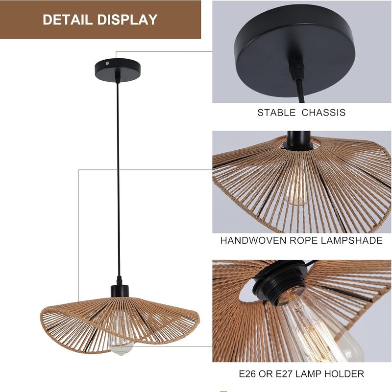 Garwarm Compact trendy practical build Chandelier Boho Rattan ceiling light Pendant Light Fixture Modern Hanging Light Bamboo Handwoven 1-Light Hanging Lamp for Farmhouse Bedroom Living Room Dining Room 41cm Cross product compatible - Image 3