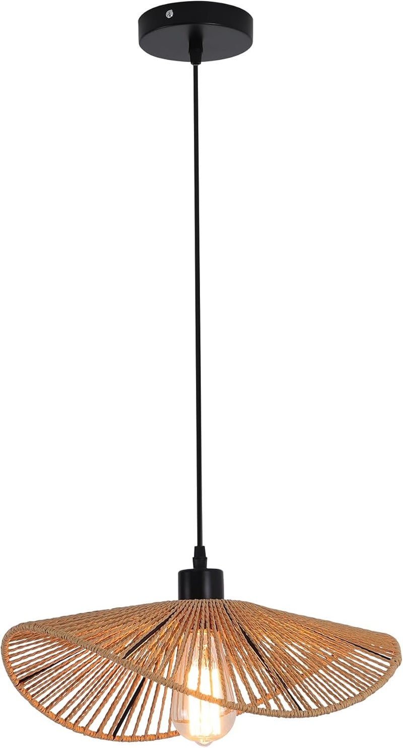 Garwarm Compact trendy practical build Chandelier Boho Rattan ceiling light Pendant Light Fixture Modern Hanging Light Bamboo Handwoven 1-Light Hanging Lamp for Farmhouse Bedroom Living Room Dining Room 41cm Cross product compatible - Image 1