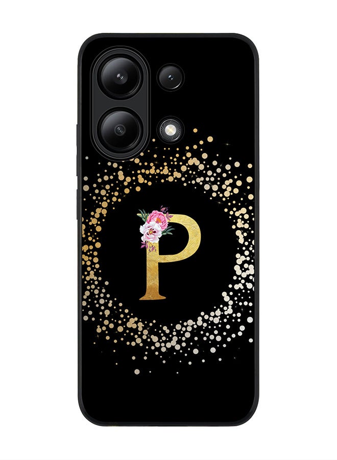 Stylizedd Rugged Black edge case for Xiaomi Redmi Note 13 4G, Slim fit Cover Custom Monogram Initial Letter Floral Pattern Alphabet - P ( Black ) - Image 1