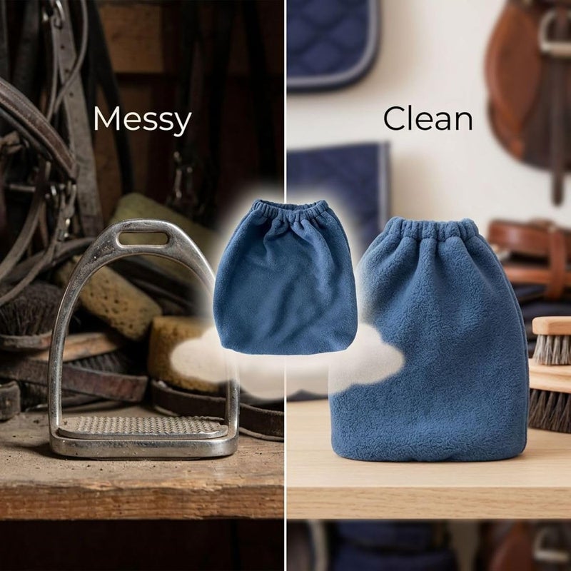 2 Pcs Plush Horse Stirrup Bag Set, 7.87 in Equine Iron Covers, Thickened Scratch-Resistant Saddle Footrests, Elastic Drawstring, Blue Iron Savers for Horseback Riding - Image 2