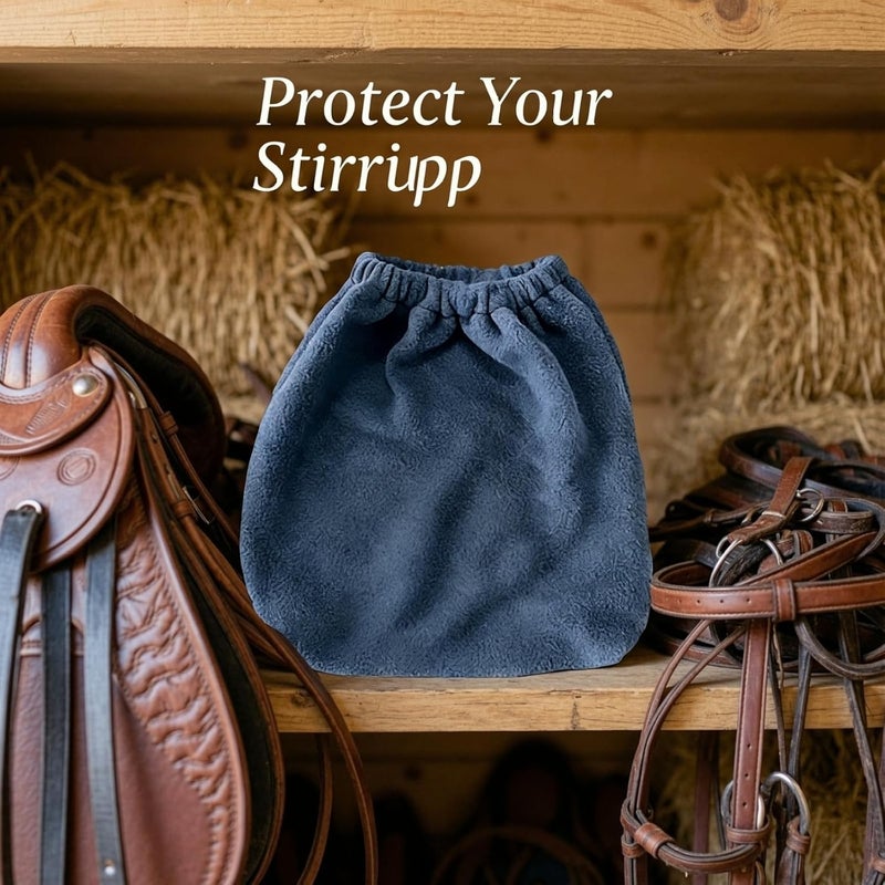 2 Pcs Plush Horse Stirrup Bag Set, 7.87 in Equine Iron Covers, Thickened Scratch-Resistant Saddle Footrests, Elastic Drawstring, Blue Iron Savers for Horseback Riding - Image 5
