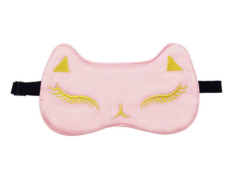 Jenna™ Natural Silk Kitty Design Sleep Mask Cover for Insomnia, Puffy Eyes and Dark Circles With Gel (BabyPink) - Image 5