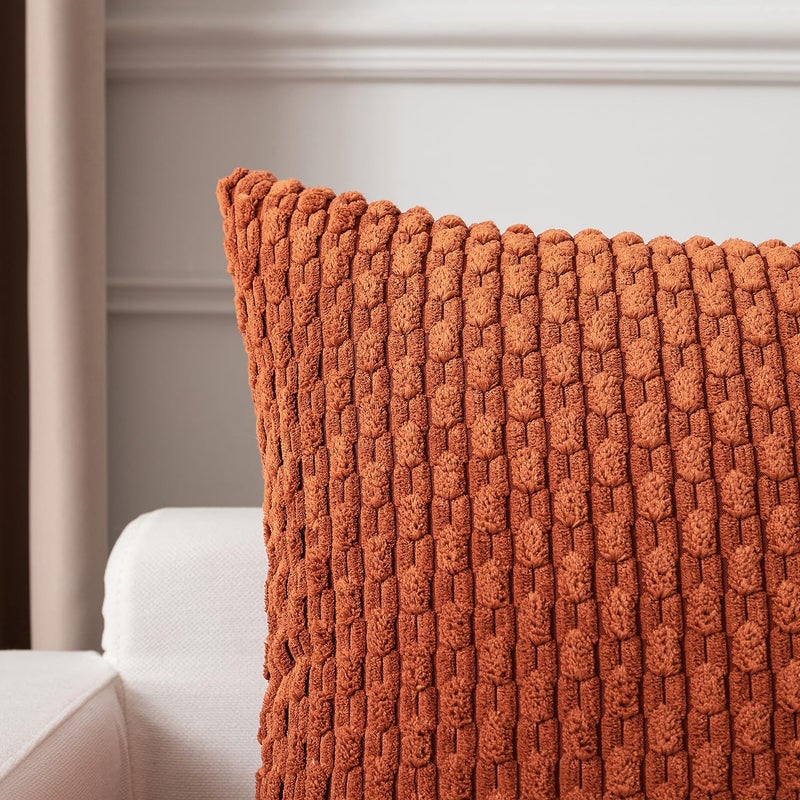 K KEVIN TEXTILE Kevin Textile Pack of 2 Fall Corduroy Decorative Throw Pillow Covers 12x20 Inch Soft Boho Striped Pillow Covers Modern Farmhouse Home Decor for Sofa Living Room Couch Bed Rust - Image 3