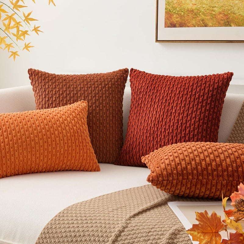 K KEVIN TEXTILE Kevin Textile Pack of 2 Fall Corduroy Decorative Throw Pillow Covers 12x20 Inch Soft Boho Striped Pillow Covers Modern Farmhouse Home Decor for Sofa Living Room Couch Bed Rust - Image 5