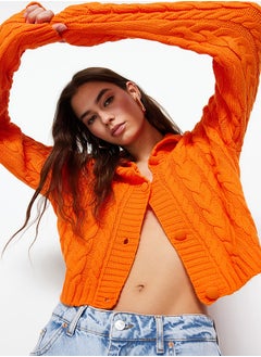 trendyol Orange Crop Button Detailed Polo Neck Knitwear Cardigan TWOAW22HI0448  - Image 1