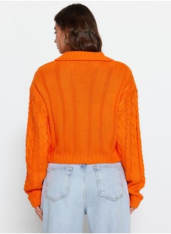 trendyol Orange Crop Button Detailed Polo Neck Knitwear Cardigan TWOAW22HI0448  - Image 5
