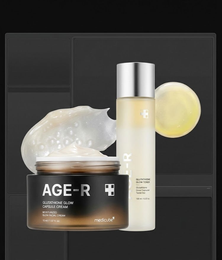 Medicube Age-R Glutathione Glow Capsule Facial Cream - Instant Lifting Moisturizer - Collagen Peptide For Hydrating Glow - Improve Blemishes, Uneven Skin Tone - Korean Skin Care 1.69 Fl.Oz & Age-R Glutathione Glow Milky Toner 140ml, Double Layer Brightening Toner with Glutathione & Peptides for Radiant Glass Skin, Low-Irritation Hydrating Toner for Even Skin Tone & Lasting Glow Bundle - Image 1