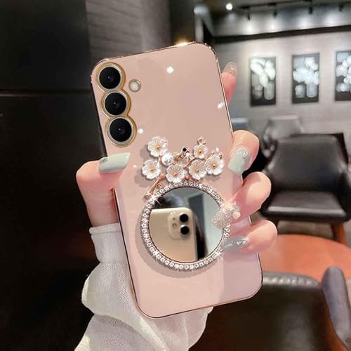 KC Back Cover for Samsung Galaxy S25 FE 5G - Round Flower Mirror Electroplated Soft Silicone Camera Protection Case - Pink - Image 4