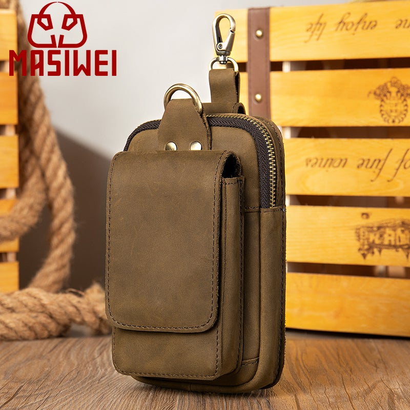 Mobile Phone Bag Men'S Leather Waist Bag Multi-Functional Large Capacity Men'S Work Site Cowhide Waist Bag - Image 3