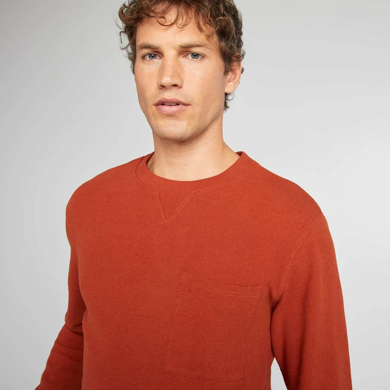 Straight-Cut Honeycomb Knit Jumper Brown