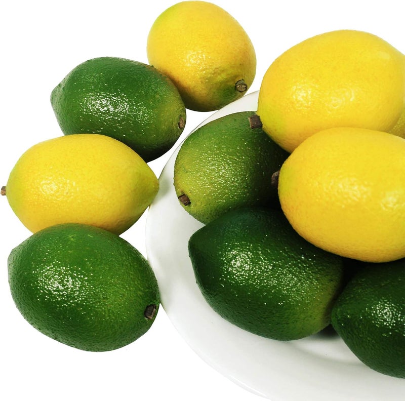 Winlyn 28 Pcs Fake Lemon Artificial Fruits Vivid Green and Yellow Lemon Mixed Set Lifelike Simulation Fruit for Home House Kitchen Party Decoration - Image 2