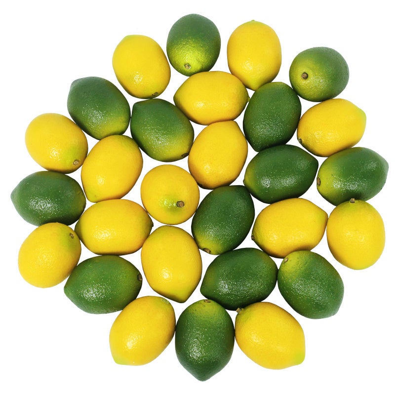 Winlyn 28 Pcs Fake Lemon Artificial Fruits Vivid Green and Yellow Lemon Mixed Set Lifelike Simulation Fruit for Home House Kitchen Party Decoration - Image 1