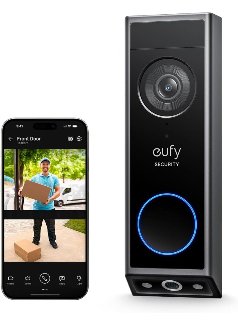 إيوفي جرس باب ذكي Eufy Security E340 – جرس مزدوج مع كاميرا، كشف الطرود، رؤية ليلية بدقة 2K، يعمل بالكابل أو البطارية، متوافق مع HomeBase S380 - Image 1
