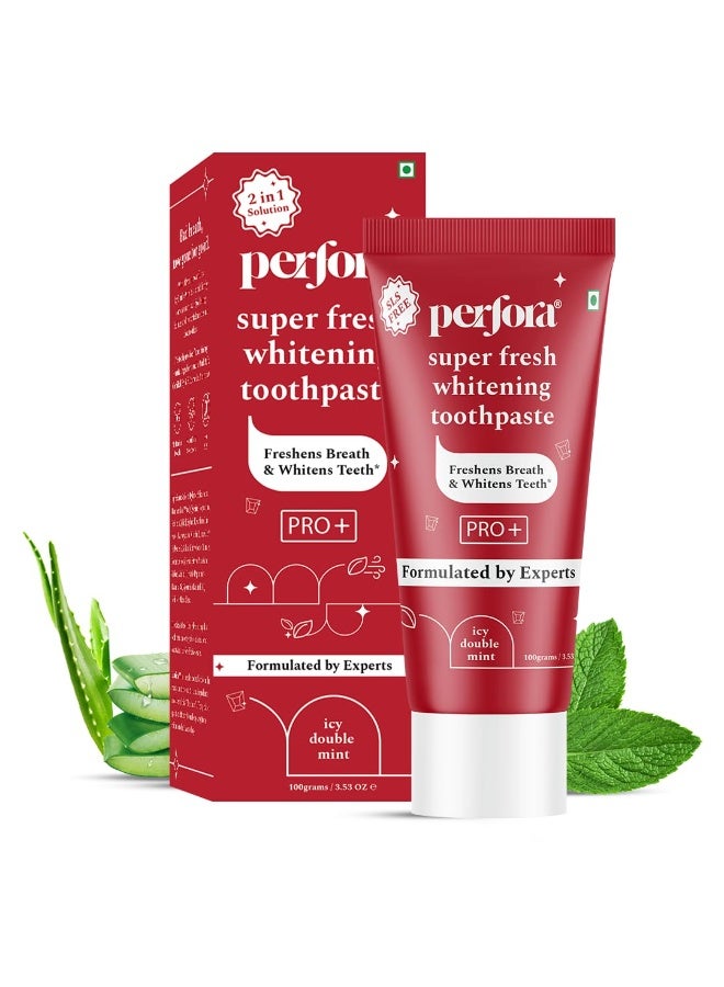 بيرفورا معجون أسنان بيرفورا سوبر فريش - 100 غرام، مع بلورات منعشة | يساعد على منع رائحة الفم الكريهة | معجون أسنان خالٍ من كبريتات لوريل الصوديوم (SLS) للبالغين | معجون أسنان آمن لتبييض الأسنان وحماية المينا | مُصمم بتركيبة ImerCare Perl White - Image 1