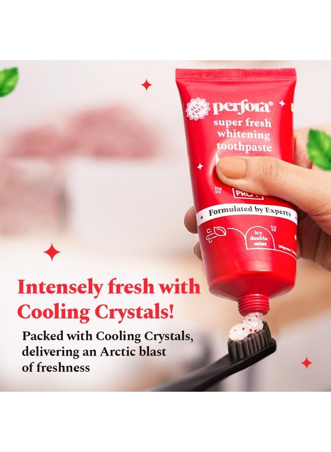 بيرفورا معجون أسنان بيرفورا سوبر فريش - 100 غرام، مع بلورات منعشة | يساعد على منع رائحة الفم الكريهة | معجون أسنان خالٍ من كبريتات لوريل الصوديوم (SLS) للبالغين | معجون أسنان آمن لتبييض الأسنان وحماية المينا | مُصمم بتركيبة ImerCare Perl White - Image 2