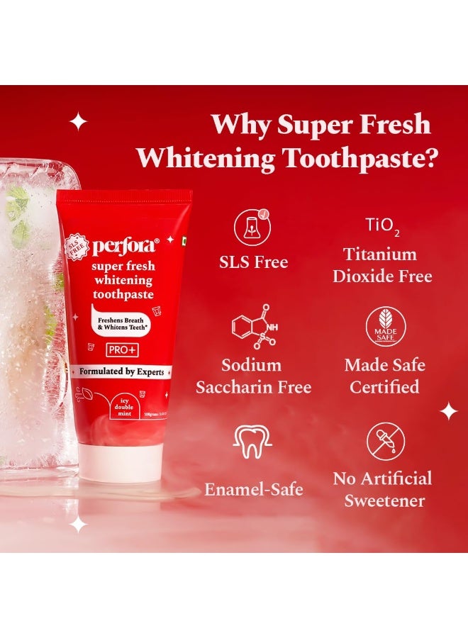 بيرفورا معجون أسنان بيرفورا سوبر فريش - 100 غرام، مع بلورات منعشة | يساعد على منع رائحة الفم الكريهة | معجون أسنان خالٍ من كبريتات لوريل الصوديوم (SLS) للبالغين | معجون أسنان آمن لتبييض الأسنان وحماية المينا | مُصمم بتركيبة ImerCare Perl White - Image 3