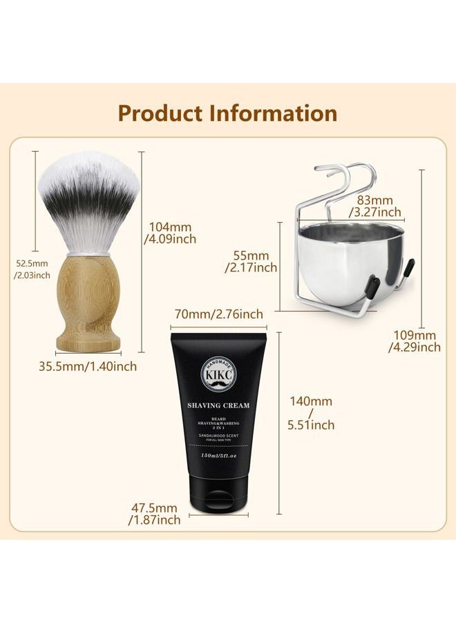 Kikc طقم حلاقة 5 في 1، طقم فرشاة حلاقة للرجال، يتضمن فرشاة حلاقة صناعية، وعاء رغوة من الفولاذ المقاوم للصدأ، حامل فرشاة الحلاقة، كريم حلاقة، دليل الحلاقة، أفضل هدية للرجل ذو اللحية، طقم فضي - Image 5
